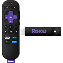 Roku streaming stick with voice remote, black media player and remote control