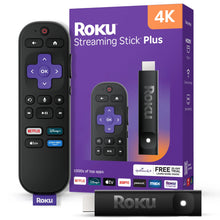 Roku Streaming Stick Plus packaging with black stick and voice remote