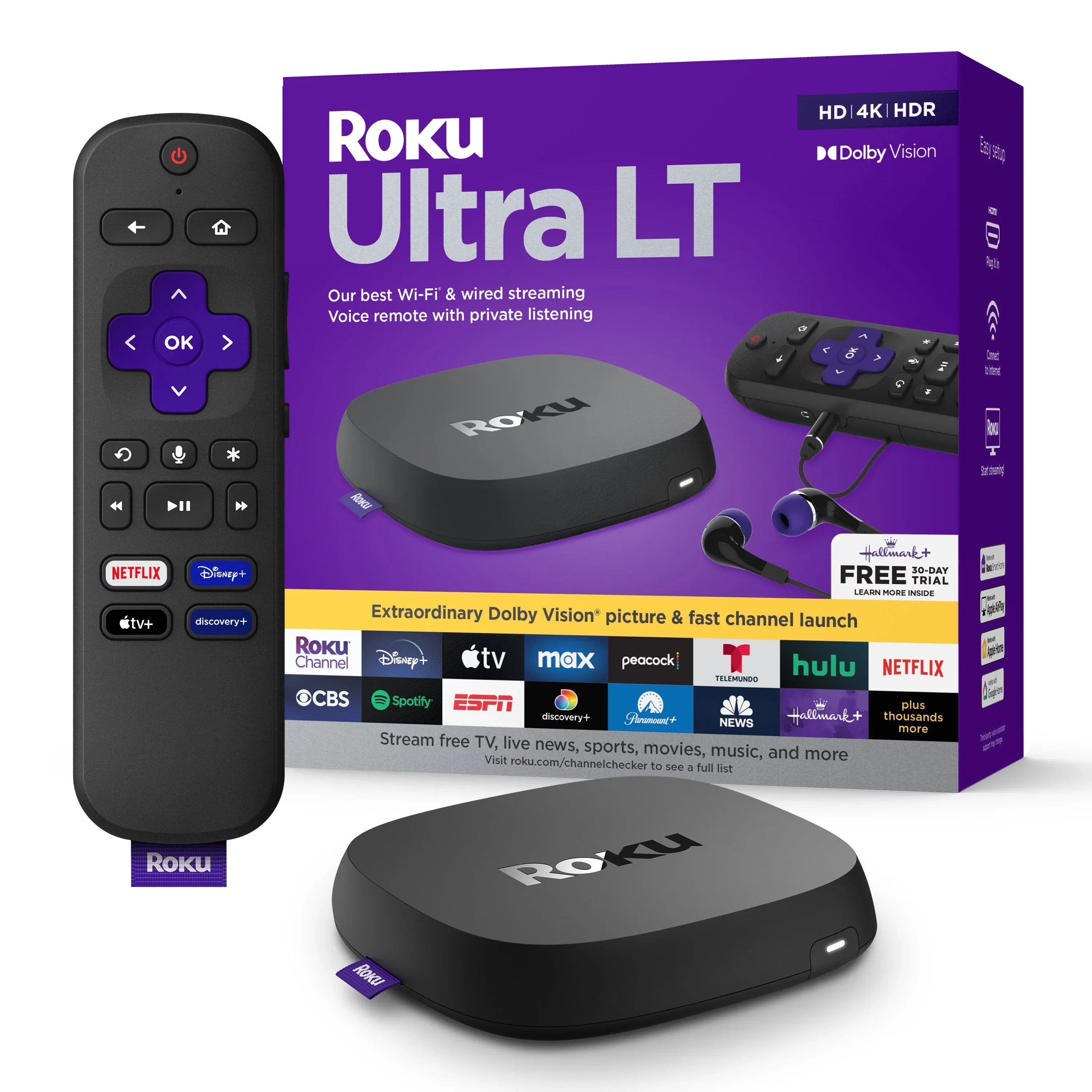 Roku Ultra LT Streaming Device 4K/HDR/Dolby Vision/Dual-Band Wi-FiÂ® with Roku Voice Remote and HDMI Cable - USA MEGA SHOP