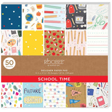 Roobee school paper pad cover with colorful “School Time” patterned sheets, 50 sheets