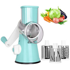 3 in 1 Cheese Grater Rotary, Cheese Shredder Grater for Kitchen Grater Slicer with 3 Replacement Blades, Potato Slicer Vegetable Chopper with Suction Base