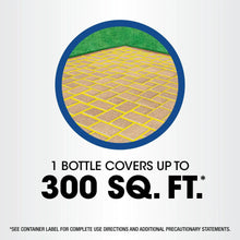 Weed killer coverage graphic with yard grid and '300 SQ. FT.' text