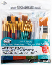 All-media artist brush value pack with assorted bristle shapes, 50-piece set