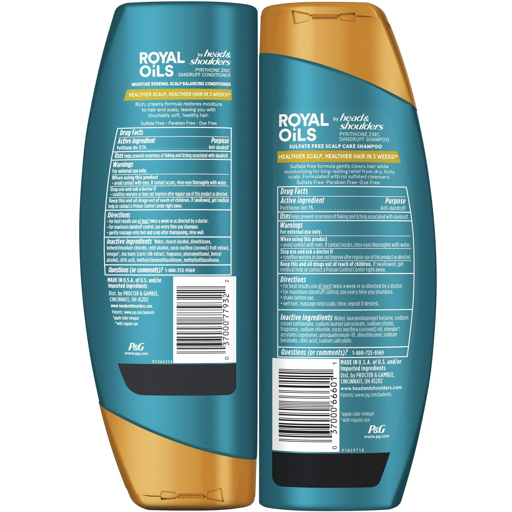 Royal Oils by Head & Shoulders Sulfate Free Scalp Care Shampoo and Moisture Renewal, All Hair Types, 12.8/13.5 fl oz