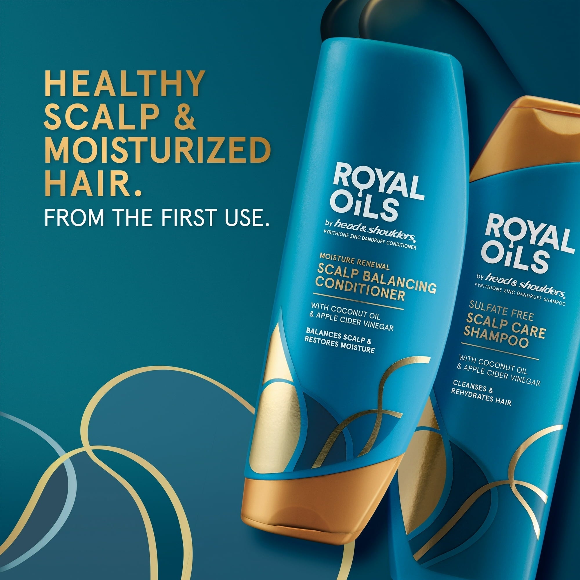 Royal Oils by Head & Shoulders Sulfate Free Scalp Care Shampoo and Moisture Renewal, All Hair Types, 12.8/13.5 fl oz