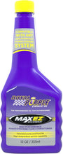 Royal Purple MAX EZ power steering fluid bottle, purple with yellow cap, front label