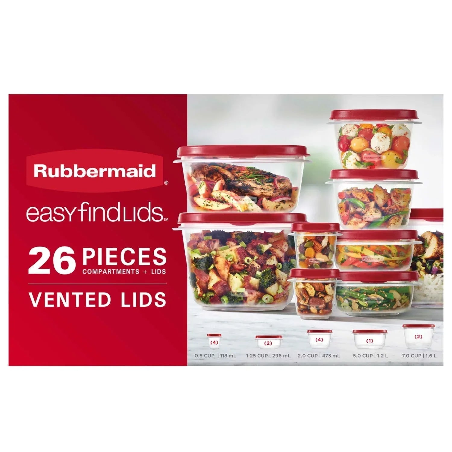 Rubbermaid Easy Find Lids Food Storage Containers with Vented Lids, 26 Piece Set