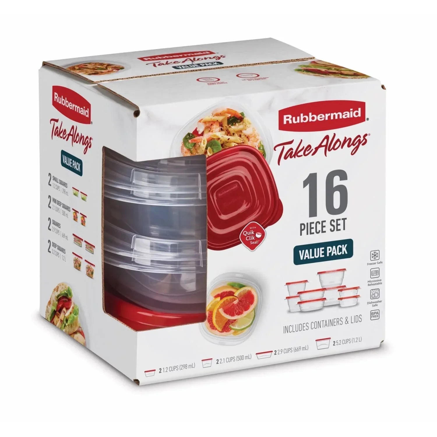 Rubbermaid TakeAlongs Food Storage Containers, 16 Piece Set, A Practical Choice for Dry Goods and Bulk Ingredients
