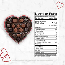 Chocolate nutrition facts panel on a heart-shaped box