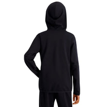 Youth full-zip hoodie, black back view with hood and long sleeves