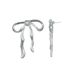 Way to Celebrate Valentine's Day Silver Bow Earrings, 1 Pair