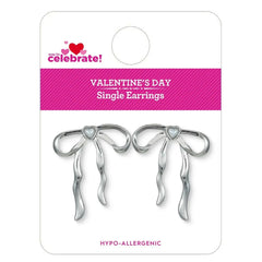 Way to Celebrate Valentine's Day Silver Bow Earrings, 1 Pair