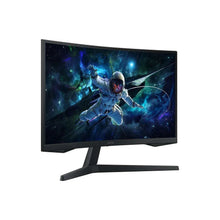 Curved gaming monitor front with astronaut game scene on black bezel