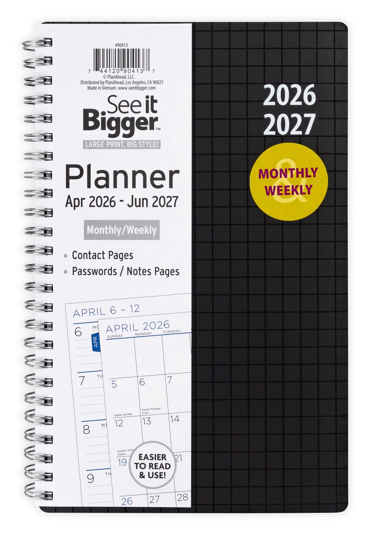 See It Bigger M/W Planner, Medium (5.5" x 8.75"), Black, 15-Month: Apr 2026 - Jun 2027