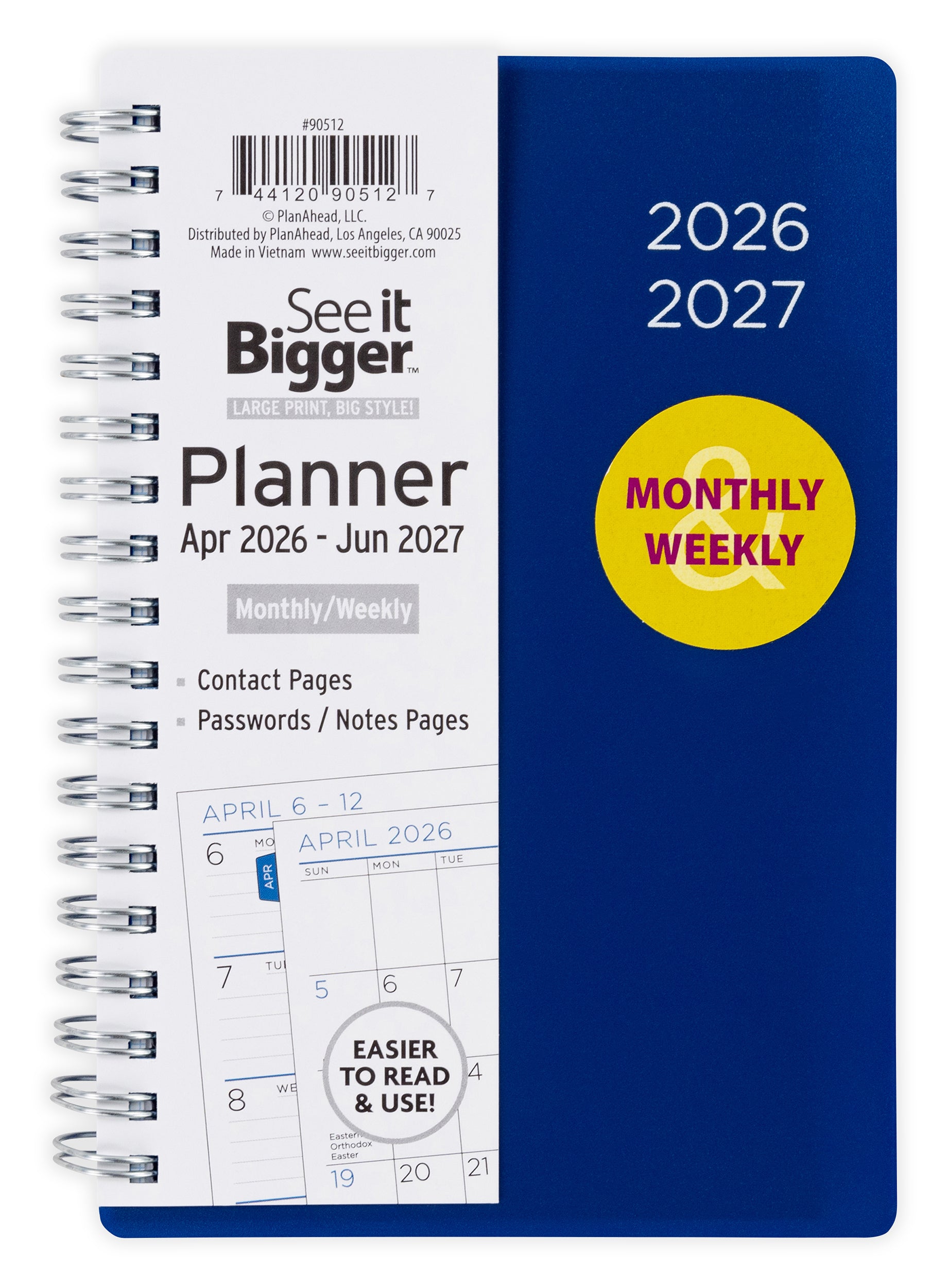 See It Bigger M/W Planner, Small (4.25" x 6.5"), Blue, 15-Month: Apr 2026 - Jun 2027