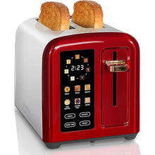 2-slice toaster with touch control panel and wide slots, red exterior
