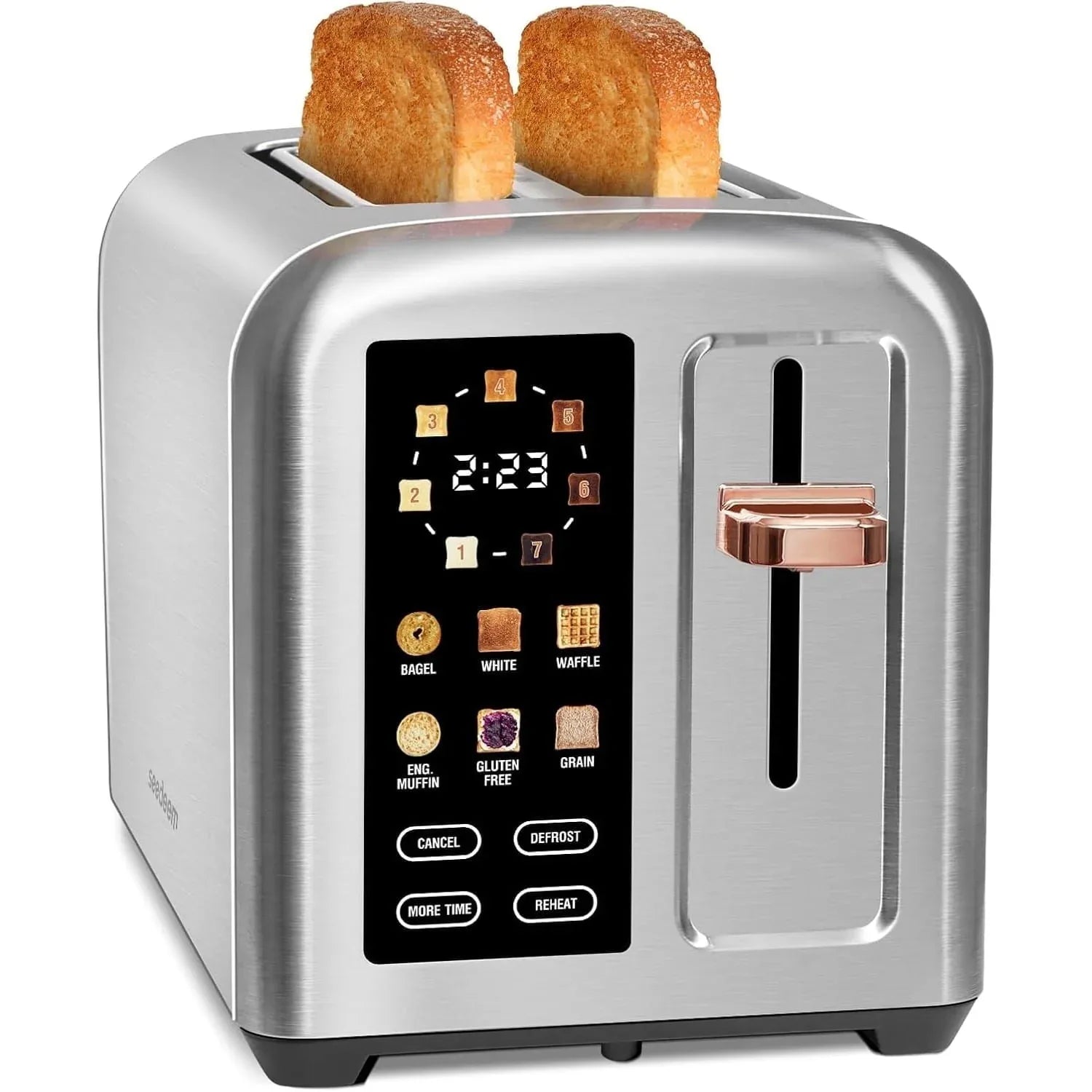 SEEDEEM Toaster 2 Slice, Touch Control Stainless Toaster LCD Display, 50% Faster Heating Speed, 1.4'' Wide Slots, More Timer Functions, Removable Crumb Tray, 1350W, Dark Metallic - USA MEGA SHOP
