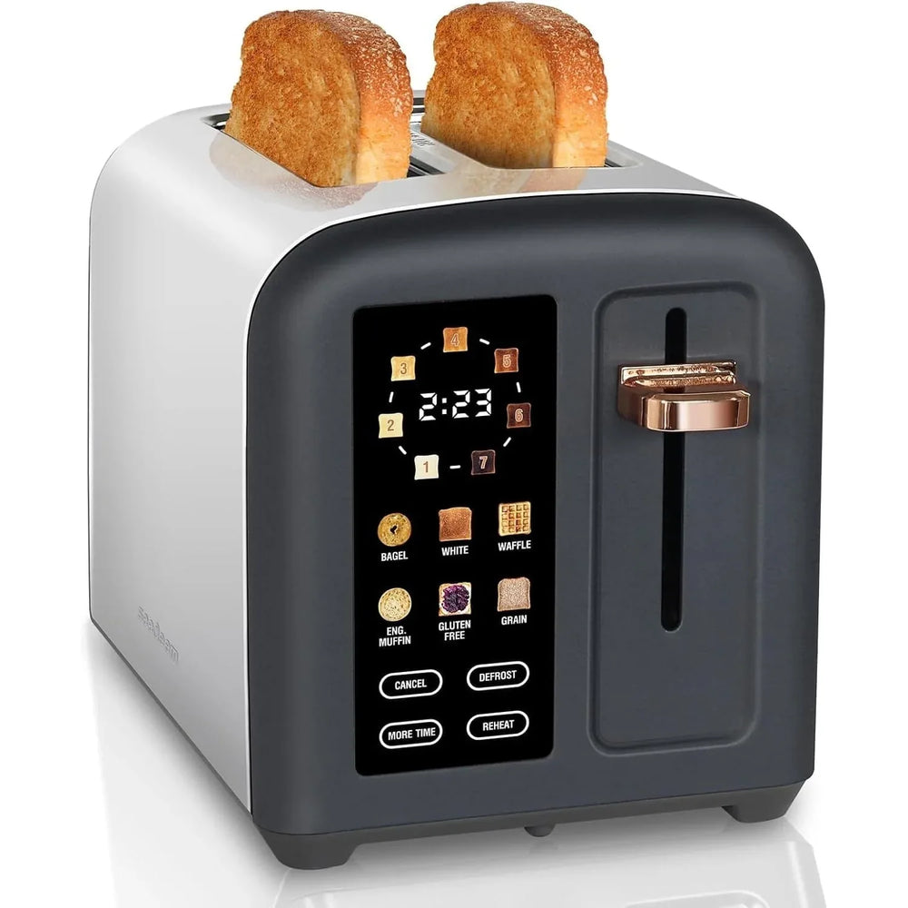 SEEDEEM Toaster 2 Slice, Touch Control Stainless Toaster LCD Display, 50% Faster Heating Speed, 1.4'' Wide Slots, More Timer Functions, Removable Crumb Tray, 1350W, Dark Metallic - USA MEGA SHOP