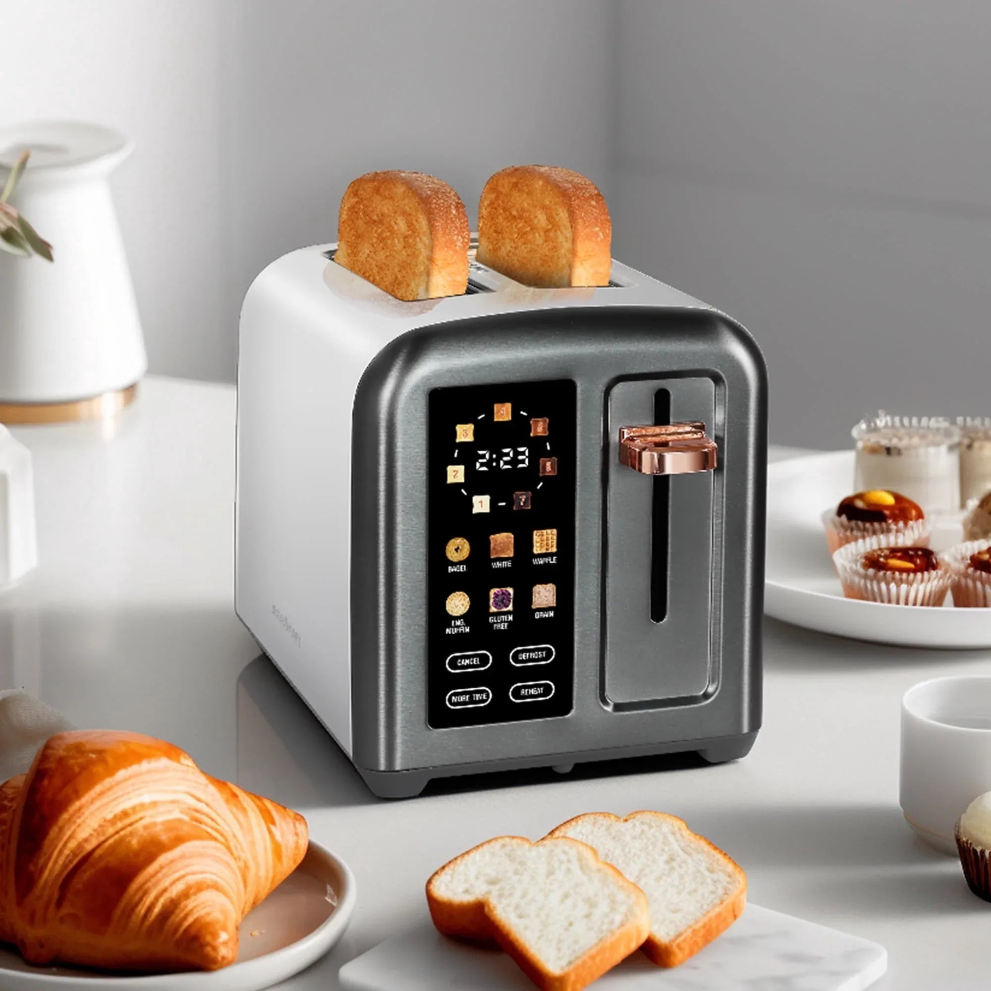 SEEDEEM Toaster 2 Slice, Touch Control Stainless Toaster LCD Display, 50% Faster Heating Speed, 1.4'' Wide Slots, More Timer Functions, Removable Crumb Tray, 1350W, Dark Metallic - USA MEGA SHOP
