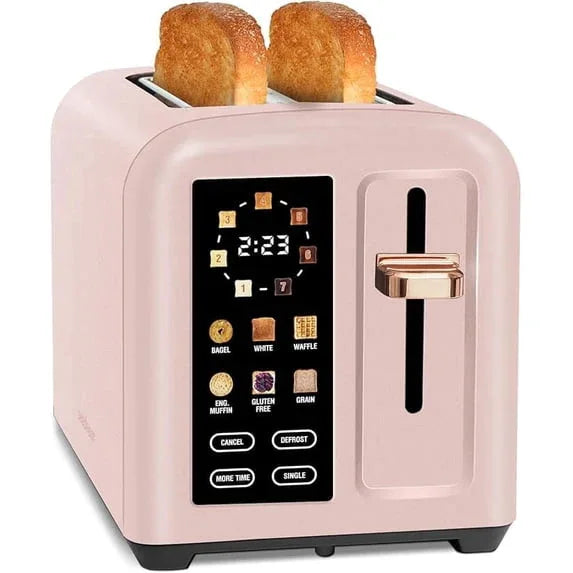 SEEDEEM Toaster 2 Slice, Touch Control Stainless Toaster LCD Display, 50% Faster Heating Speed, 1.4'' Wide Slots, More Timer Functions, Removable Crumb Tray, 1350W, Dark Metallic - USA MEGA SHOP
