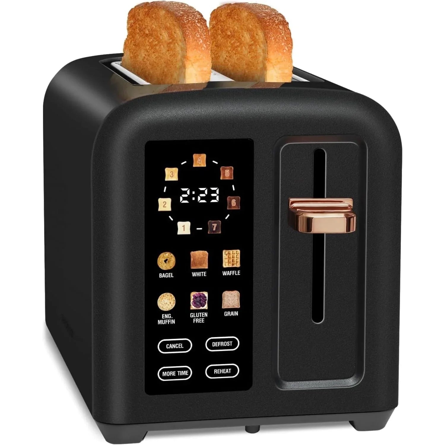 SEEDEEM Toaster 2 Slice, Touch Control Stainless Toaster LCD Display, 50% Faster Heating Speed, 1.4'' Wide Slots, More Timer Functions, Removable Crumb Tray, 1350W, Dark Metallic - USA MEGA SHOP
