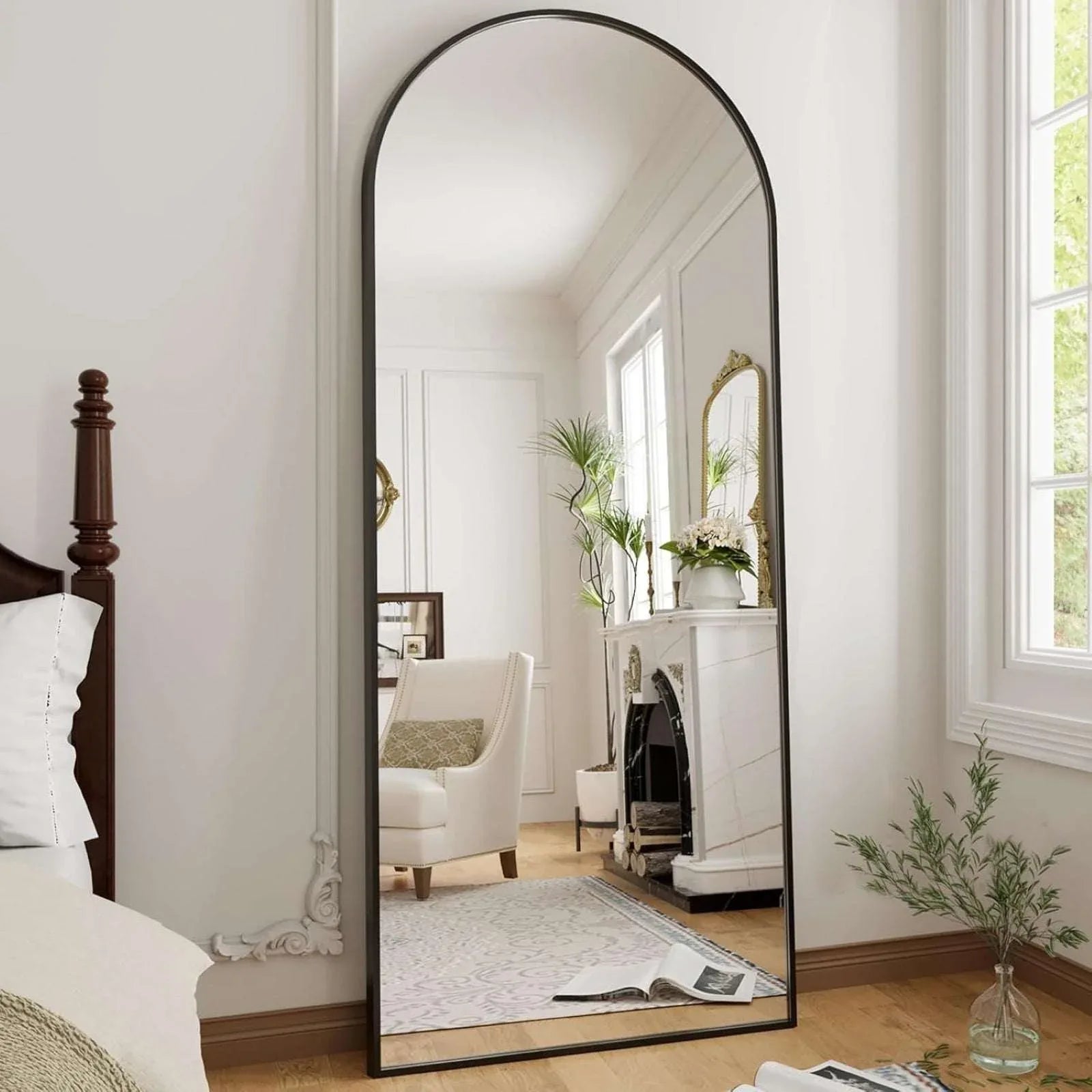 SEETHRUGLIMMER 64"x21.2" Arched Full Length Mirror Wall-Mounted Floor Mirror with Stand, Black
