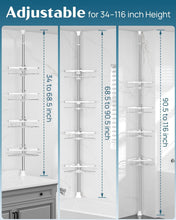 Adjustable shower corner caddy with four tiers for 34–116 in bathroom height