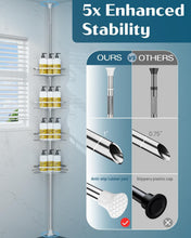Shower corner caddy with tension pole and anti-slip rubber base for stability