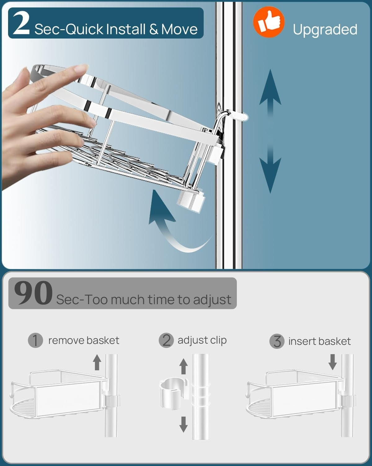SEIRIONE Rustproof Shower Corner Caddy Organizer for Bathroom, 4 Adjustable Shelves with Tension Pole, for Bathtub Shampoo Accessories Storage Holder, 34 to 116 Inch Height