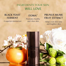 SEKKISEI vitalizing serum bottle on product display with citrus and flowers
