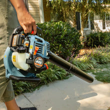 Handheld gas leaf blower engine with protective cover and long air tube