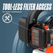 Handheld gas leaf blower rear housing with open access filter cover