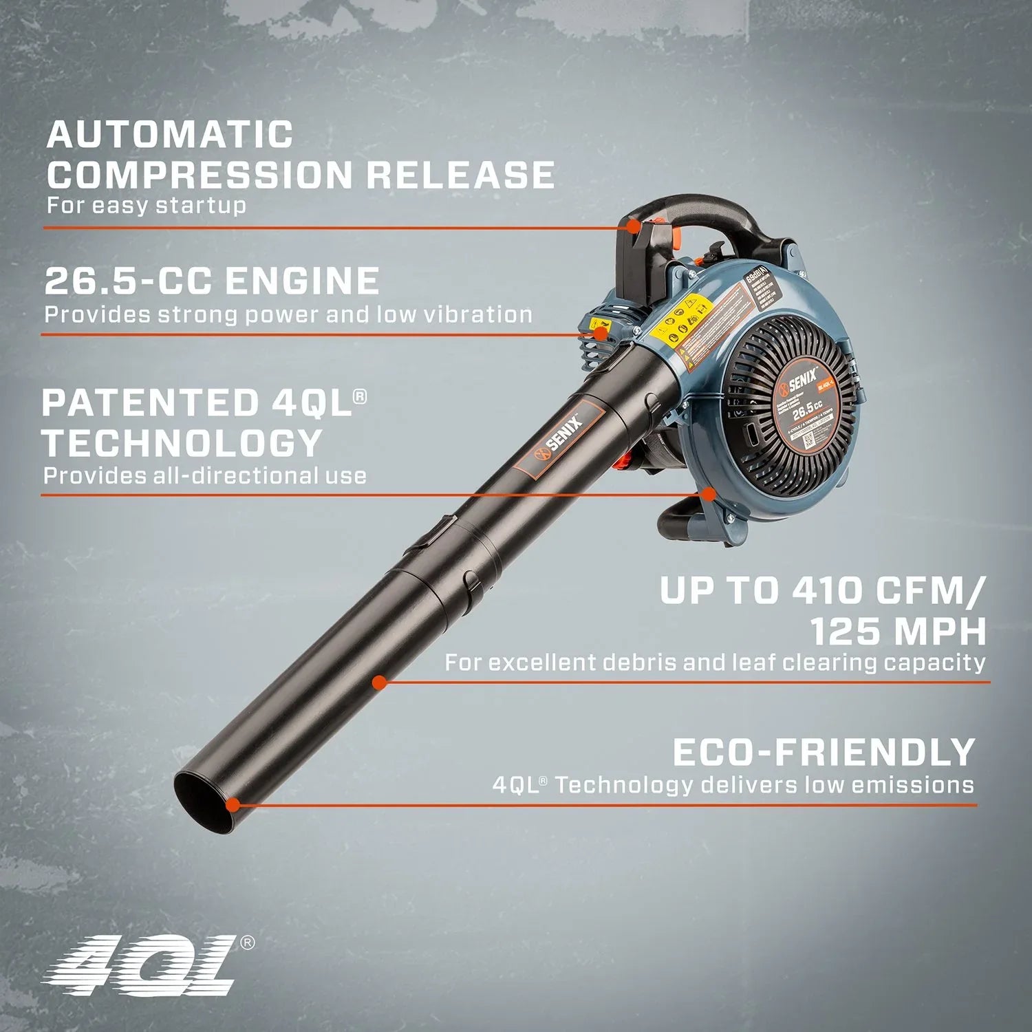 SENIX 4QL® 26.5cc 4-Cycle Gas Powered Handheld Leaf Blower