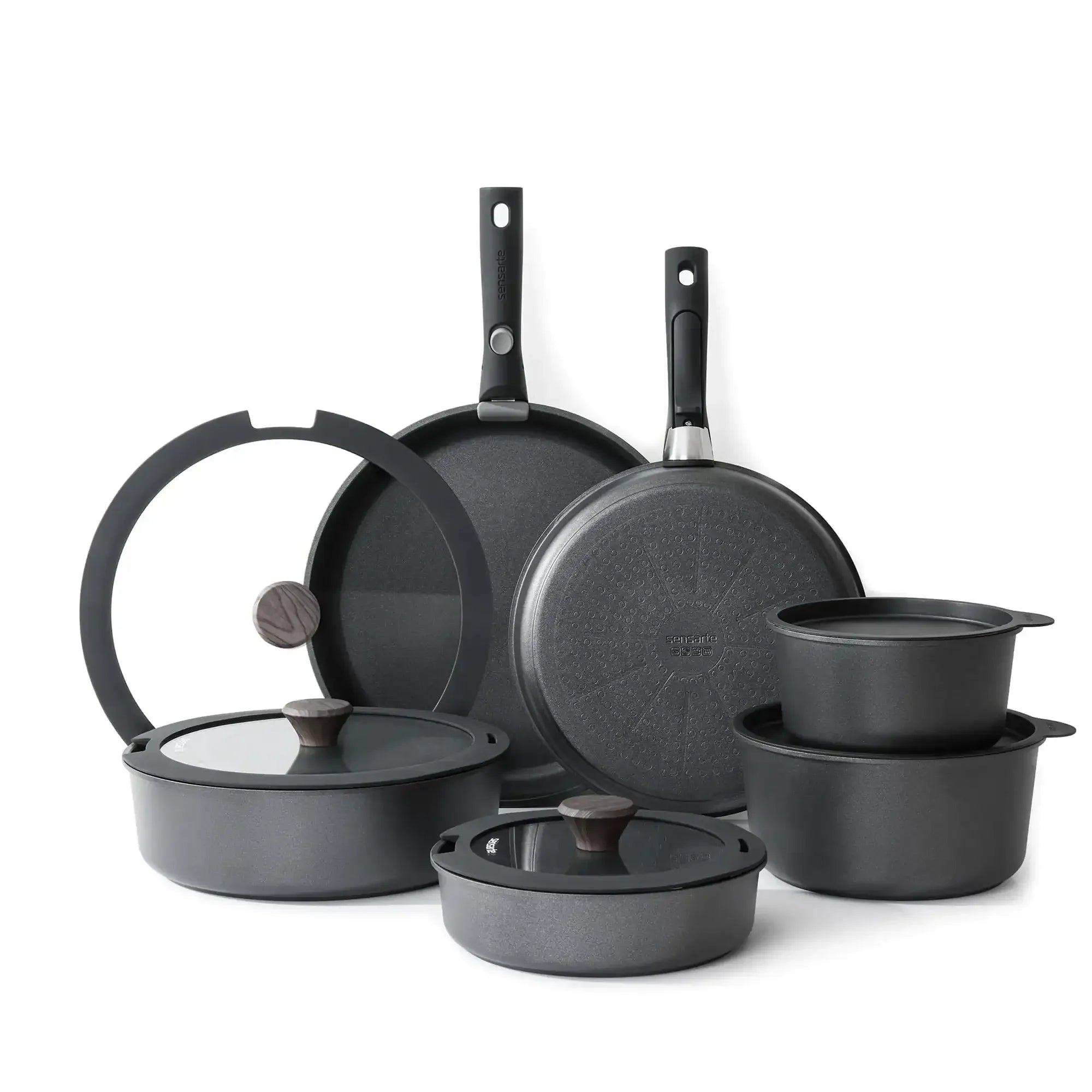 SENSARTE Ceramic Nonstick Pots and Pans Set with Detachable Handle, 18Pcs Induction Kitchen Cookware Sets Stackable, Dishwasher/Oven Safe(Navy Blue) - USA MEGA SHOP