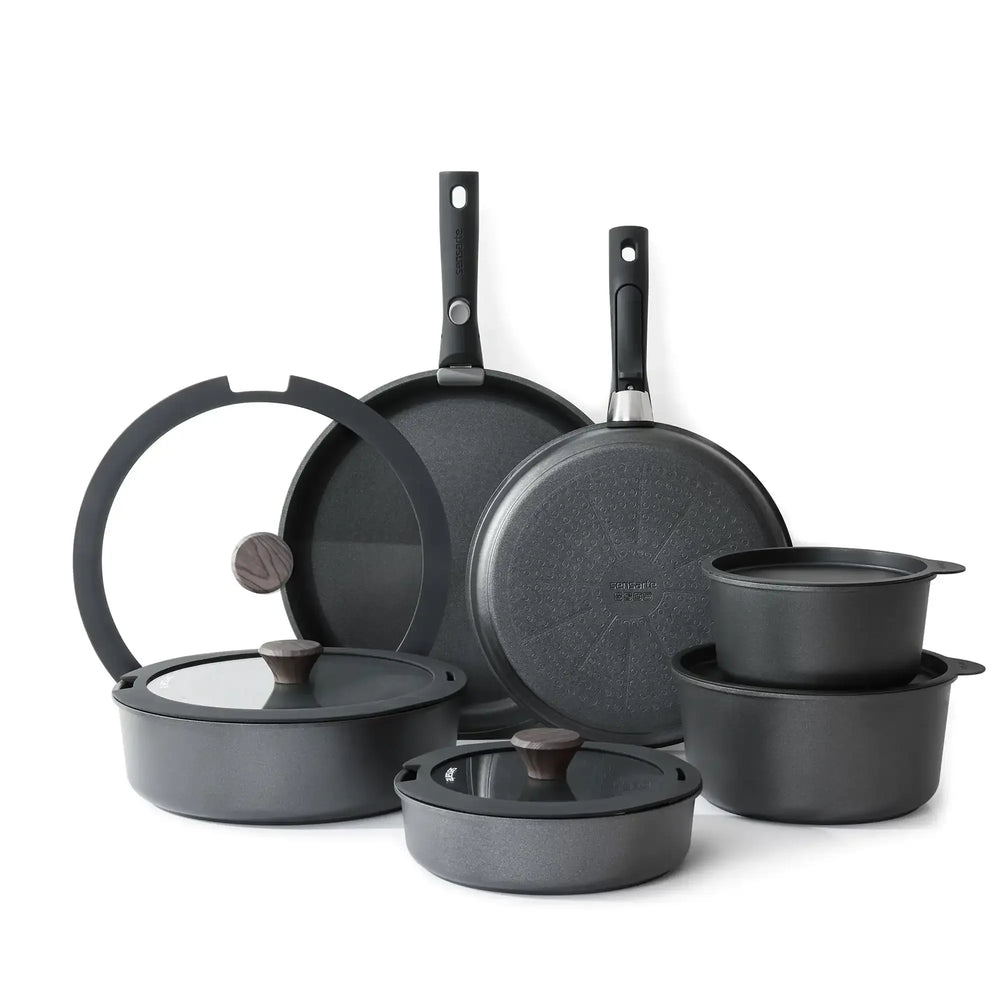 SENSARTE Ceramic Nonstick Pots and Pans Set with Detachable Handle, 18Pcs Induction Kitchen Cookware Sets Stackable, Dishwasher/Oven Safe(Navy Blue) - USA MEGA SHOP