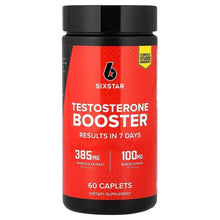 SIXSTAR Testosterone Booster supplement bottle, red label and black cap, 60 caplets