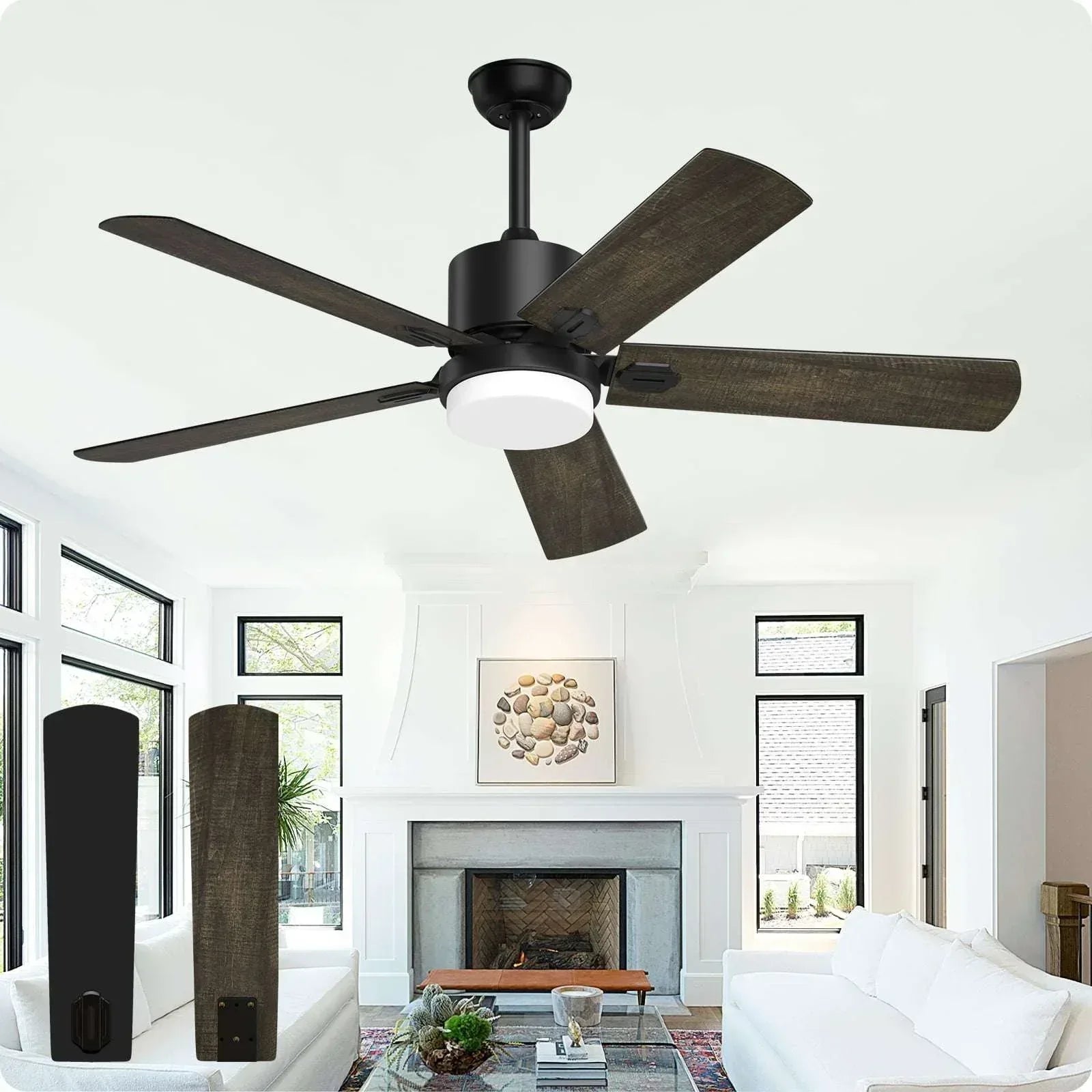 SKEVEN 52 ''Ceiling Fan with Light and Remote, Ceiling Fan 6-Speed Reversible DC Motor, Suitable for Outdoor Terraces, Bedrooms - USA MEGA SHOP