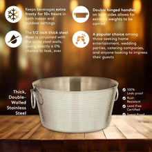Double-walled hammered stainless steel beverage tub with dual hinged handles
