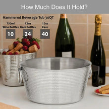 Hammered stainless steel beverage tub with dual hinged handles, open top