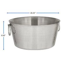 Hammered stainless steel beverage tub with dual hinged handles, double-walled design