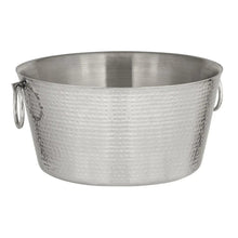 Hammered stainless steel beverage tub with dual hinged handles, open bowl shape