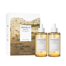 Centella ampoule set box with two amber glass serum bottles and white caps