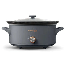 Gray manual slow cooker with black lid and bronze control knob, Crock-Pot logo