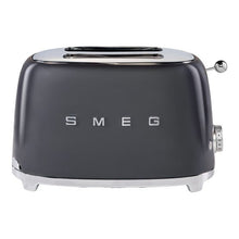 Dark gray SMEG 2-slice toaster front view with control dial and side lever