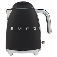 SMEG 50’s-style electric kettle, matte black body with chrome spout and handle