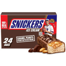 SNICKERS caramel peanut ice cream bars box with wrapped bars and cut bar pieces