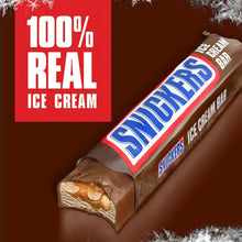 SNICKERS ice cream bar with caramel and peanuts in chocolate coating, angled package