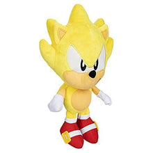 Yellow Sonic-style plush doll facing left, red-and-white striped shoes and white gloves