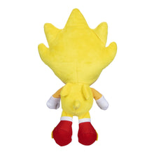 Yellow Sonic-style plush doll, full-body back view with red-and-white striped shoes