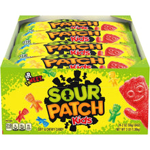 SOUR PATCH KIDS candy box, green package with colorful kids logo and mixed candy bags
